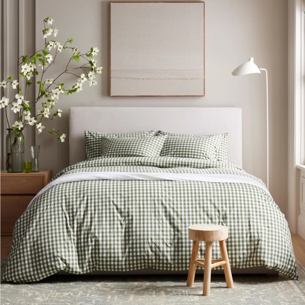 New Quince green gingham duvet cover and shams